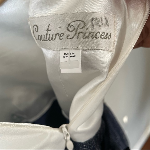 NWT Couture Princess White Satin and Blue Sparkle Formal Party Dress Sz: Girls 5 - Picture 12 of 12